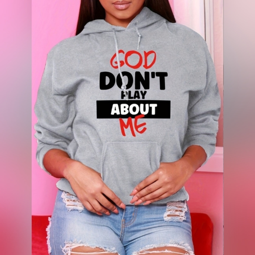 Gray Hoodie with Bold Text Design